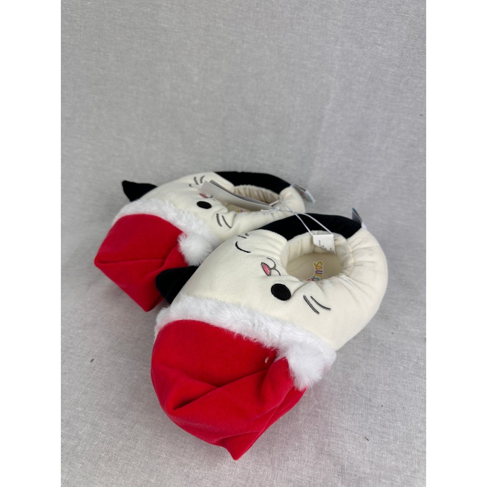Squishmallows Santa Hat Cat Slippers Off-White‎ Holiday Plush Shoes Size 2/3 NWT